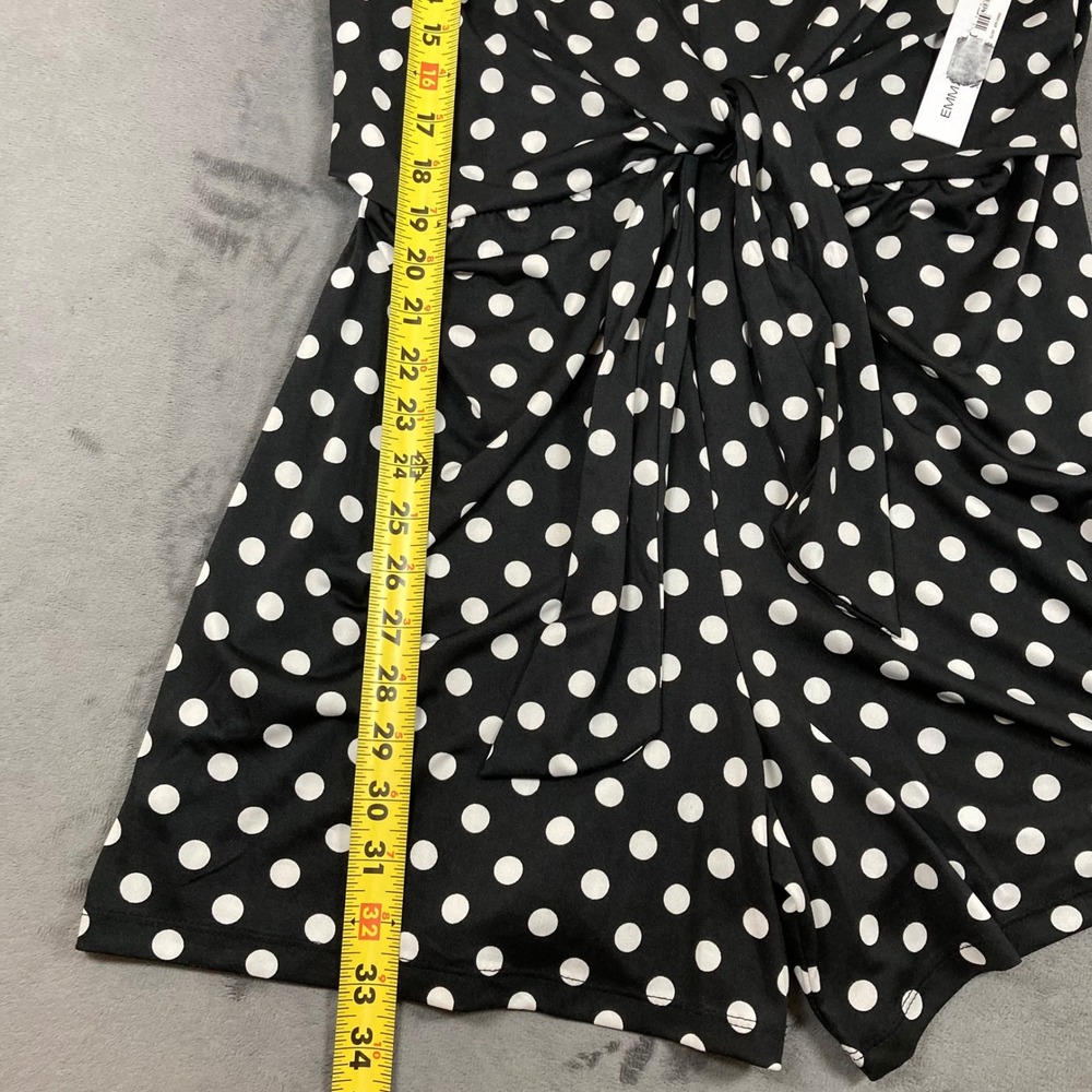 Emma & Michele Womens Polka Dot Tie Front Romper Black White Size L - Picture 5 of 6